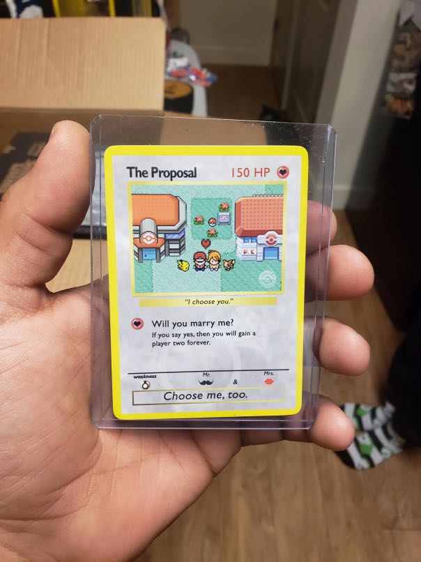 Girlfriend Proposed to Partner with a Custom Pokémon Card